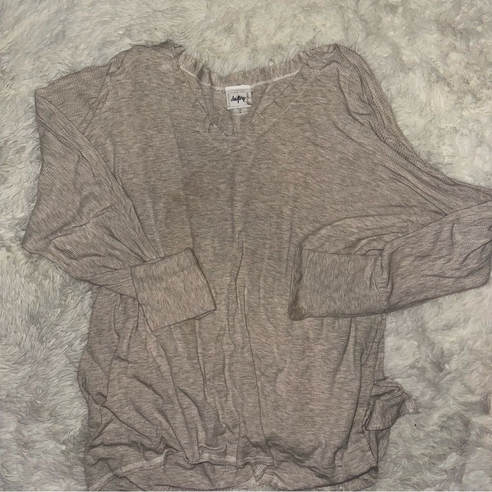 Daytrip Taupe Long Sleeve V-Neck Top